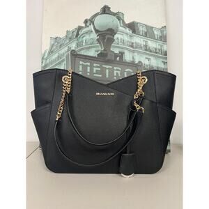 Michael Kors 35F1GTVT3L Jet Set Travel Large Chain Shoulder Tote Bag Leather